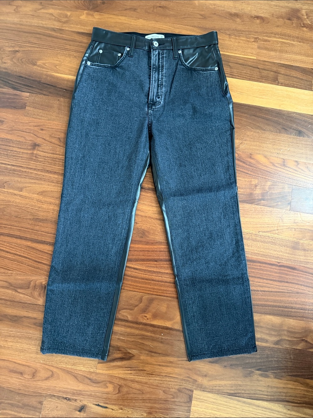 Abercrombie & Fitch Black High-Rise Jeans with Faux Leather Back and Trim